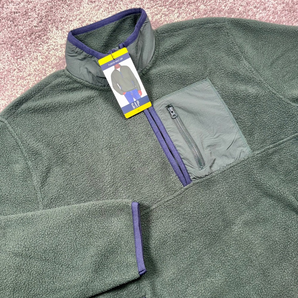 GAP Fleece Half Zip Men Pullover Pocket Green Medium NEW